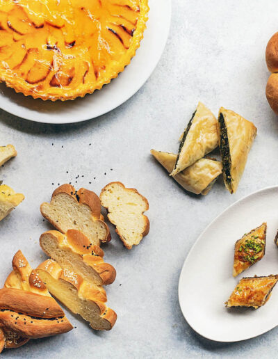 Spinach pie bread and other Middle Eastern and Mediterranean pastries